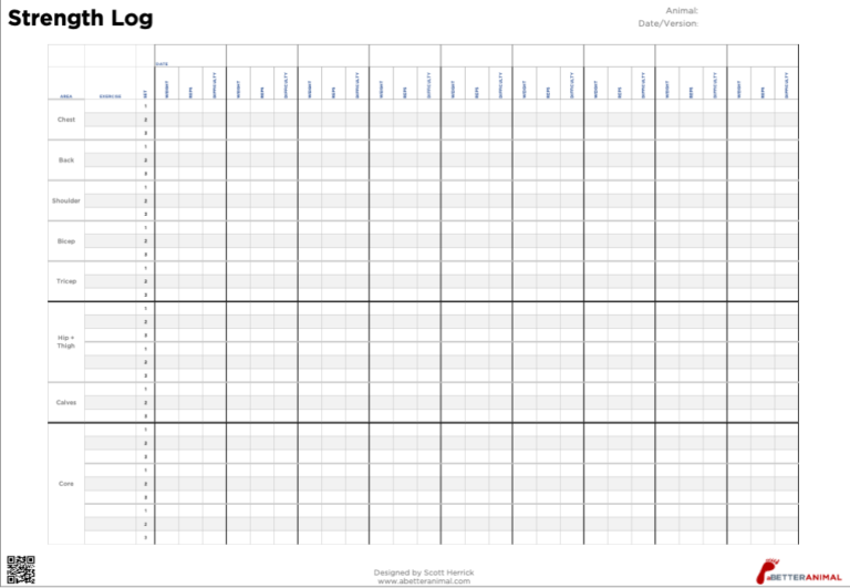 thumbnail of a strength training log template